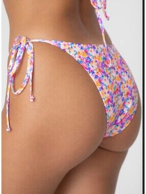 BRIGHT SWIMWEAR purple pink floral bikini bottoms sz L NWT